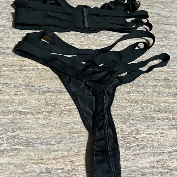 Black Sexy Love Shein Blingy Strappy bra and thong Lingerie Set - Picture 13 of 16